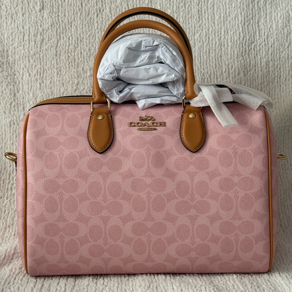 Coach Rowan Large Satchel Bag in Signature Canvas with charms powder pink - Picture 2 of 9